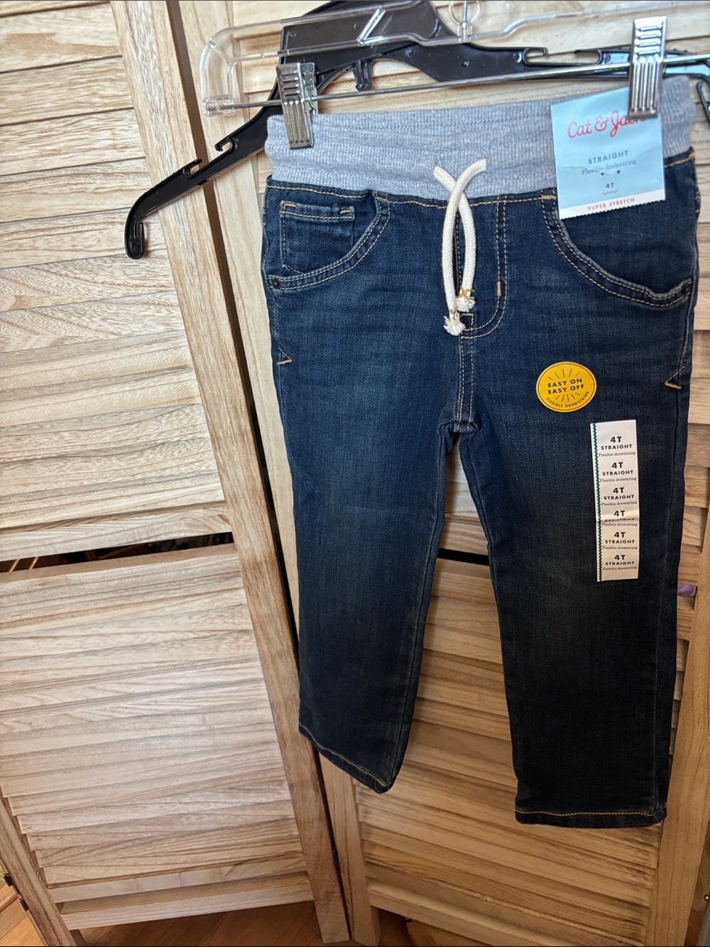 Cat & Jack Dark Blue Straight Jeans with Grey Knit Waistband 4T NWT